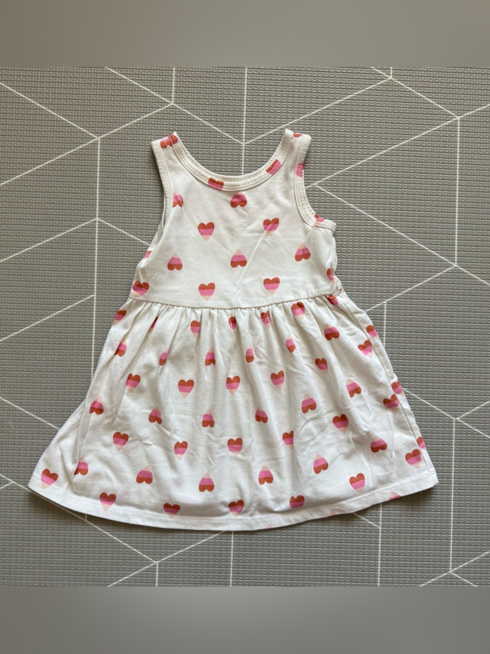 Cat & Jack|Baby Girls/toddler off White Tank Dress w boho Pink Heart Printโขโขโข2T - Picture 5 of 8